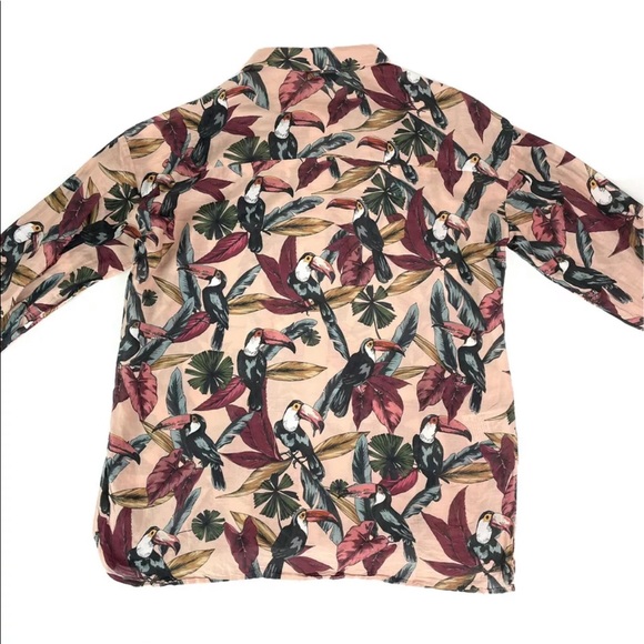 Country Road Silk Blend Pink Toucan Shirt Size 4 - Picture 2 of 4